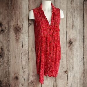 Anthropologie Maeve Daisy Midi Shirtdress Red size 14 Asymmetrical Hem